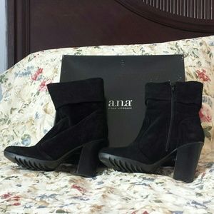 Black Suede Lug Sole Mid Cald Heeled Boots